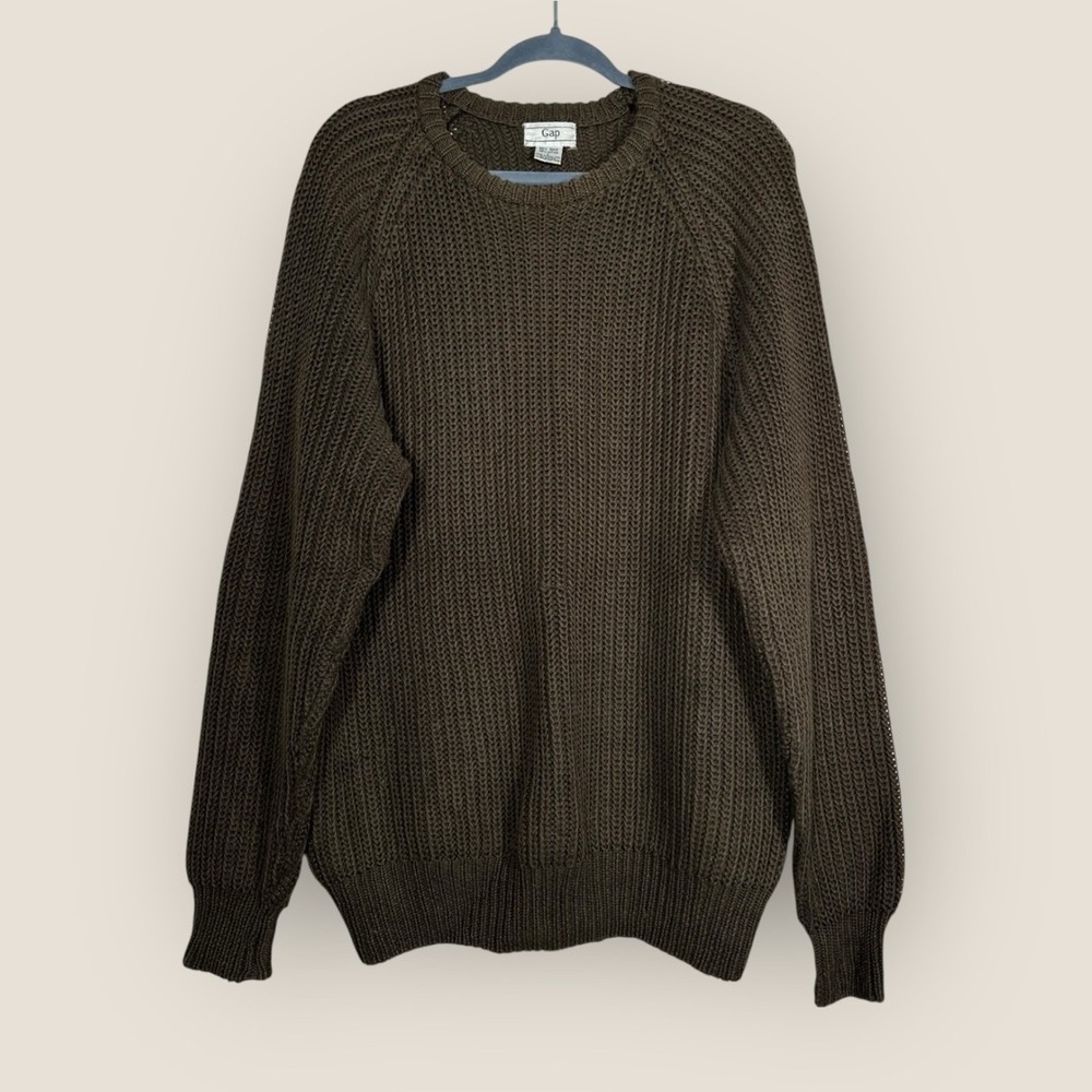 Vintage GAP Men's Hunter Green Sweater - Chunky Knit Crew Neck 90s Sweater Large
